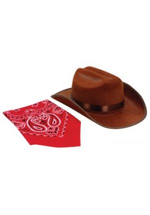 Kit de Acessórios Cowboy Chapéu + Bandana BROWN JUNIOR COWBOY HAT AND BANDANA SET