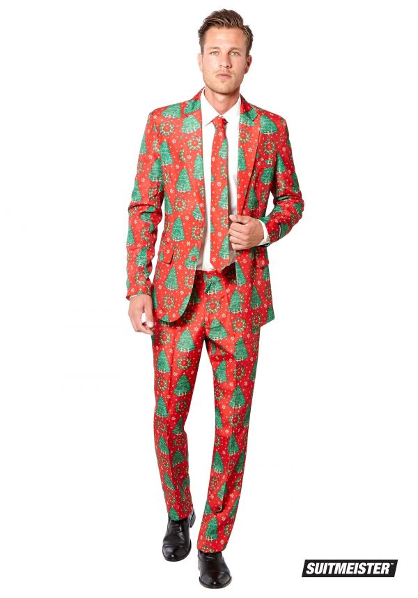 Terno masculino vermelho árvores de Natal- Men’s Red Christmas Trees Suitmeister Suit