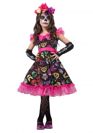 Fantasia de Caveira Mexicana para Menninas – Girls Sugar Skull Sweetie Costume