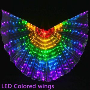 Asas de LED Isis com luz brilhante, fantasia de dança do ventre com varinhas