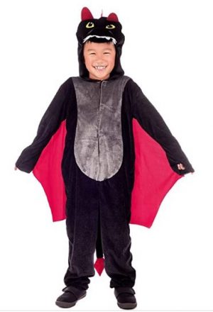 Fantasia infantil de dragão com capuz preto e macacão –  Children’s dragon costume with black hood and overalls
