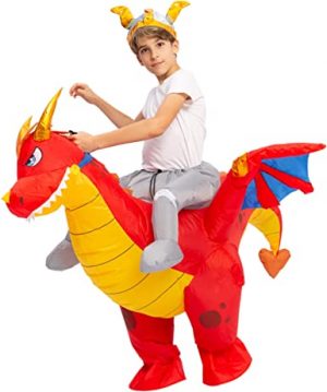Fantasia de dragão inflável montando um dragão – Inflatable dragon costume riding a dragon