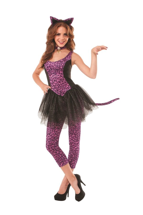 Fantasia feminina de gatinho leopardo roxo adulto – Adult Purple Leopard Kitty Women Costume