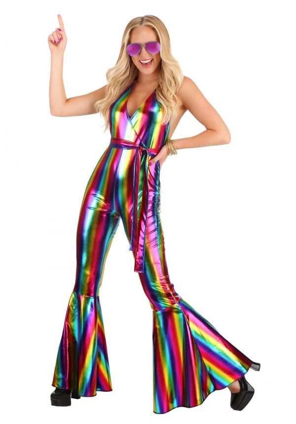 Fantasia de disco ARCO IRIS  Rave para mulheres – Rainbow Rave Disco Costume for Women