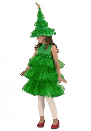 Fantasia de árvore de Natal com glitter para crianças / meninas – Toddler/Girls Glitter Christmas Tree Costume