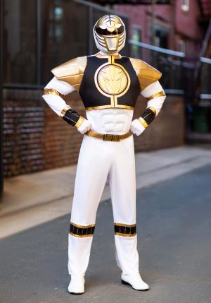 Fantasia Power Rangers para adultos musculoso branco-  White Ranger Classic Muscle Adult Costume