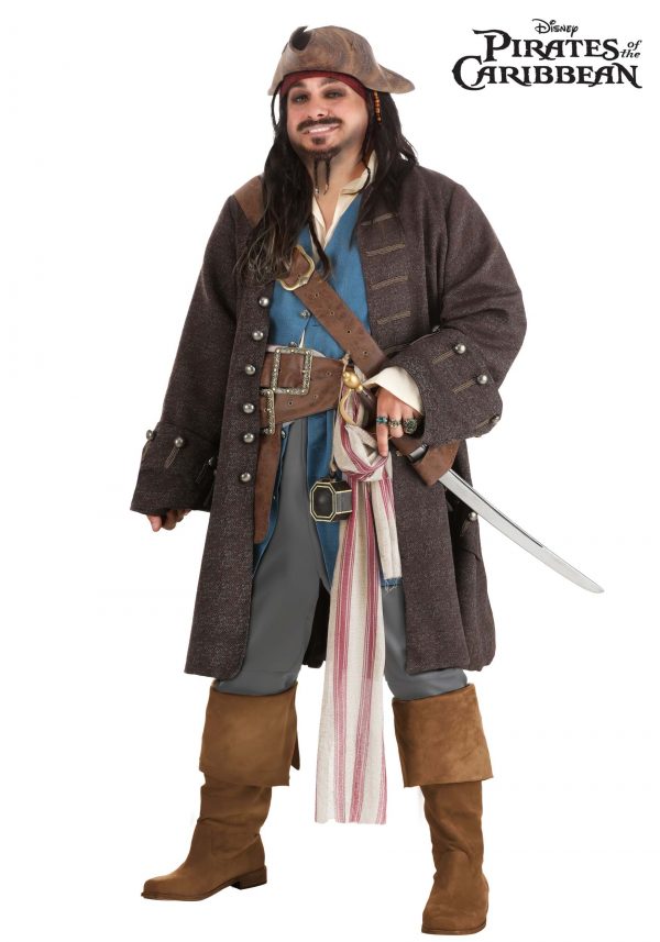 fantasia do capitão Jack Sparrow Plus Size Piratas do Caribe- Captain Jack Sparrow Costume for Plus Size Men from Disney’s Pirates of the Carribean