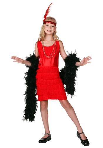 Fantasia de criança melindrosa com franja vermelha  – Red Fringe Kid’s Flapper Costume