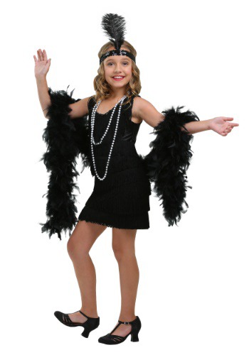 Fantasia de menina melindrosa com franja preta – Girl’s Black Fringe Flapper Costume