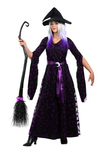 Fantasia feminino plus size de bruxa – Women’s Plus Size Purple Moon Witch Costume