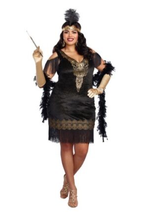 Fantasia  feminino plus size flapper ostentoso – Ladies Plus Size Swanky Flapper Costume
