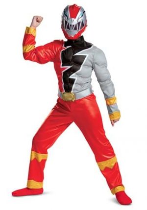Fantasia de Power Rangers Vermelho Dino Fury Infantil -Power Rangers Dino Fury Red Ranger Costume for Kids