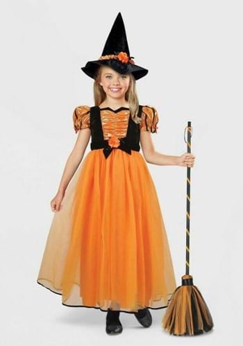 Fantasia de bruxa infantil laranja – Orange Witch Kids Costume