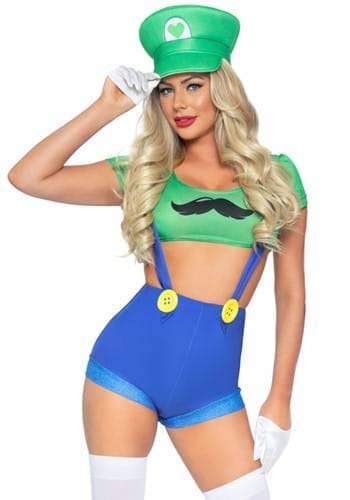Fantasia sexy feminina Luigi – Sexy Piece Green Gamer Babe Costume for Women